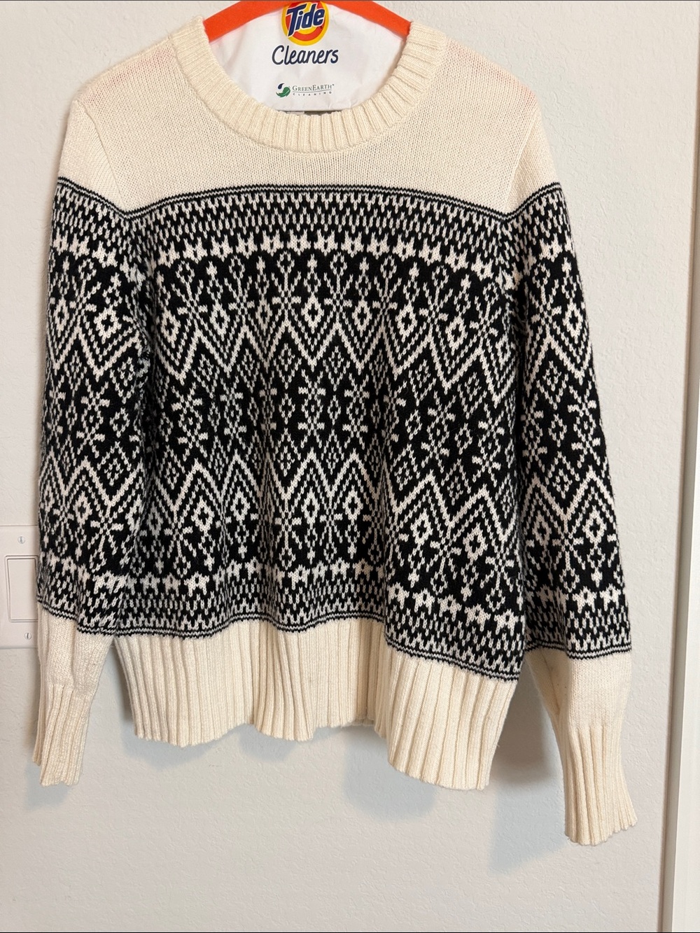 LOFT Ivory & Black Fair Isle Crewneck Sweater